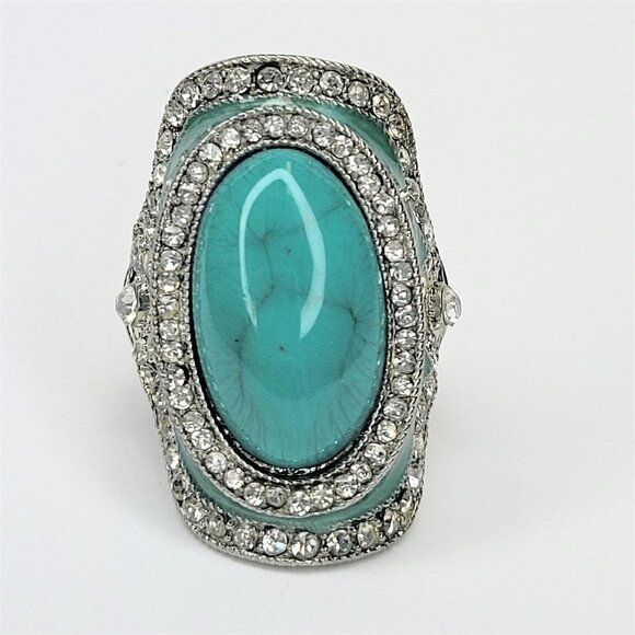 LARGE Adjustable Turquoise Blue Statement Ring Large Fashion Ring - Picture 1 of 12